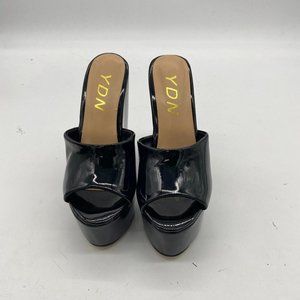 YDN High Heels Platform Mules Peep Toe Wedge Sandals